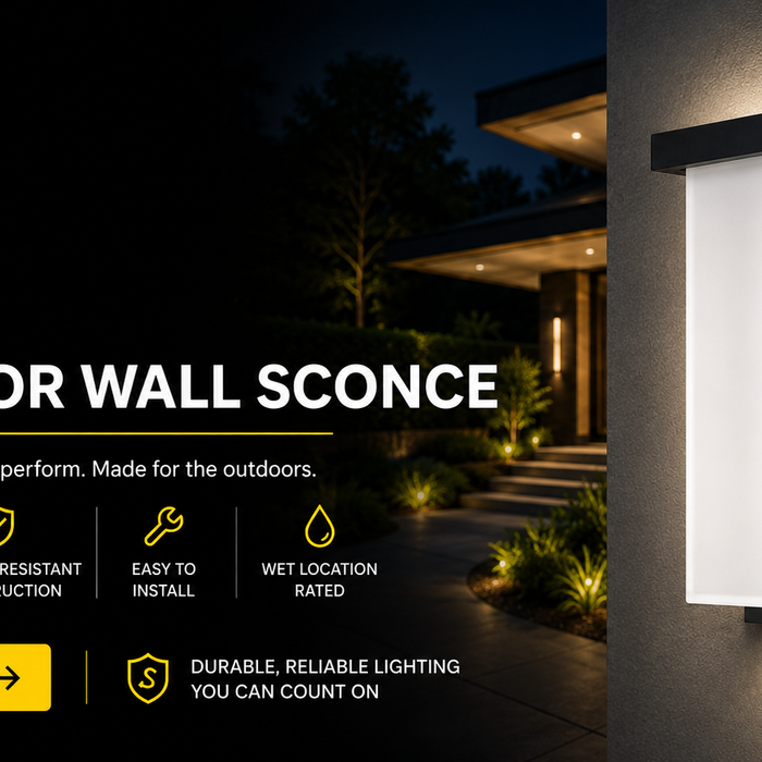 Contractor Direct Lighting LED outdoor wall sconce illuminating a modern home exterior with bright, energy-efficient,