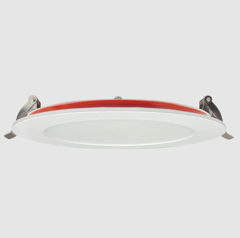 Contractor Direct Lighting FD2030 6-inch fire-rated round flushed slim LED downlight, designed for clean indoor ceiling installation, modern lighting, and energy-efficient illumination.